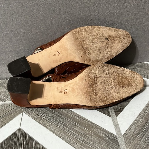 Cole Haan Cognac Slide in Sling Back Leather Mules Sz-6 1/2 B