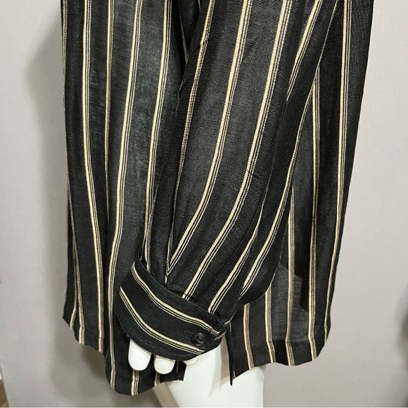 Lauren Ralph Lauren Black/Tan Stripe Silk Linen Shirt Sz-2X