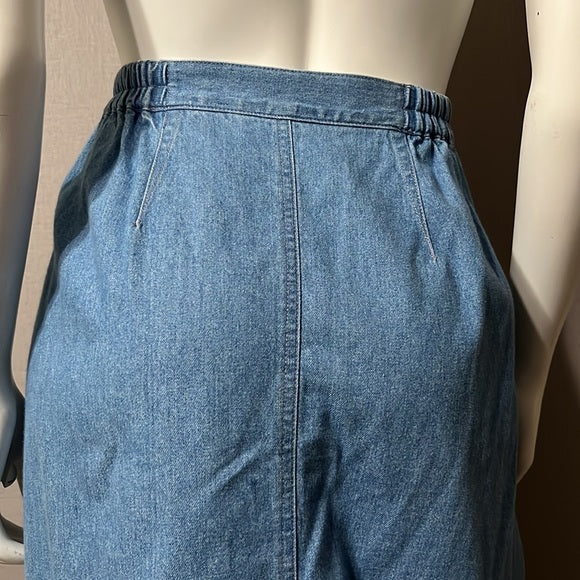 Vintage Liz Claiborne Denim Front Inverted Pleat Denim Cotton Midi Skirt Sz-14P