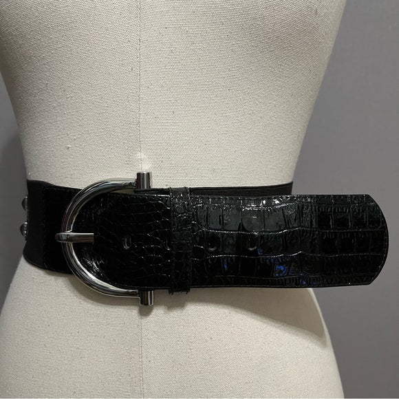 WHBM Black With Stud Patent Leather Lining Belt Sz-Small/Medium
