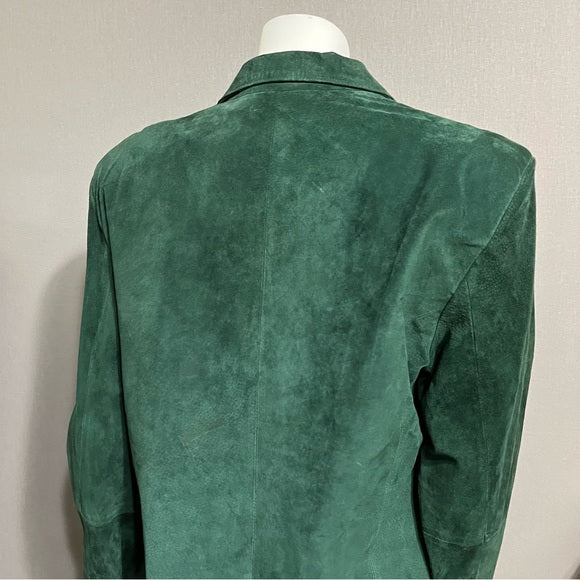 Vintage Arella Green Suede Leather Zip Up Jacket Sz-Large