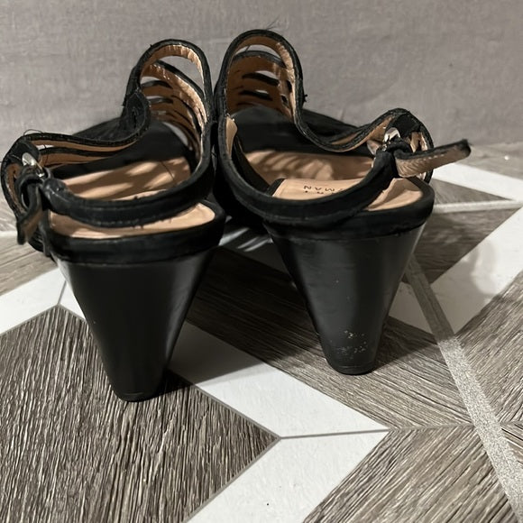 Stuart Weitzman Black Suede Leather Peep Toe Heels Sz-6 1/2 M