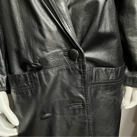 Vintage Charles Klein Black Leather Longline Coat