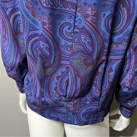 Vintage Ellen Tracy Silk Paisley Print Bomber Jacket Sz-Medium Petite