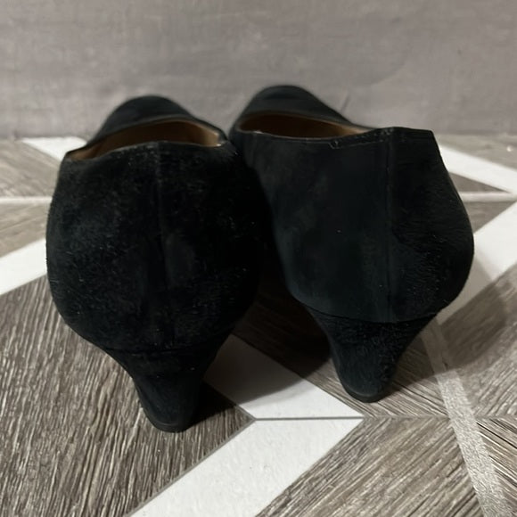 Salvatore Ferragamo Black Suede Leather Kitten Heel Sz-6 1/2 B