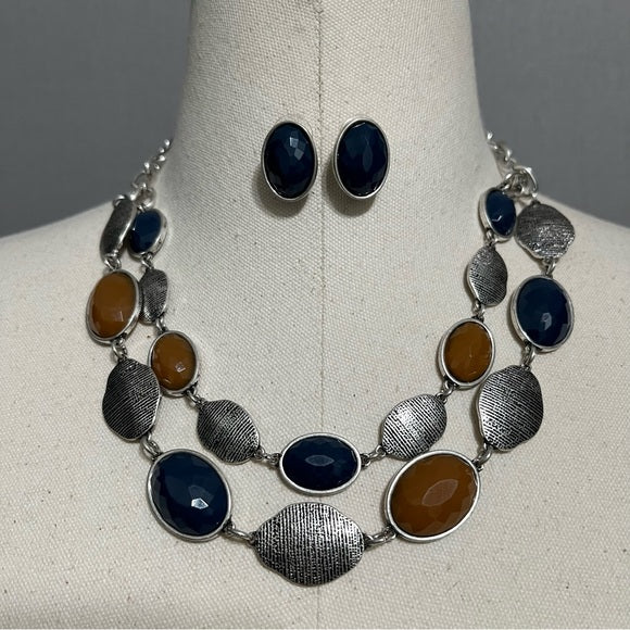 Silver | Green | Brown Earring & Necklace Set
