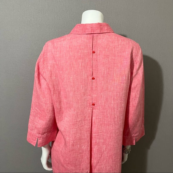 Chico’s Pink Button Front 3/4 Sleeve Shirt Sz 1 (Medium)