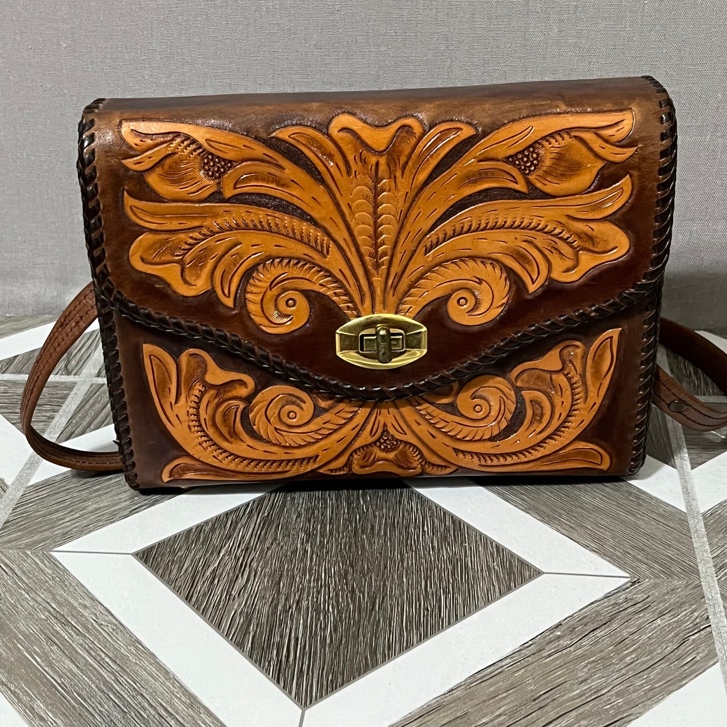 Brown Leather Western Style Handbag