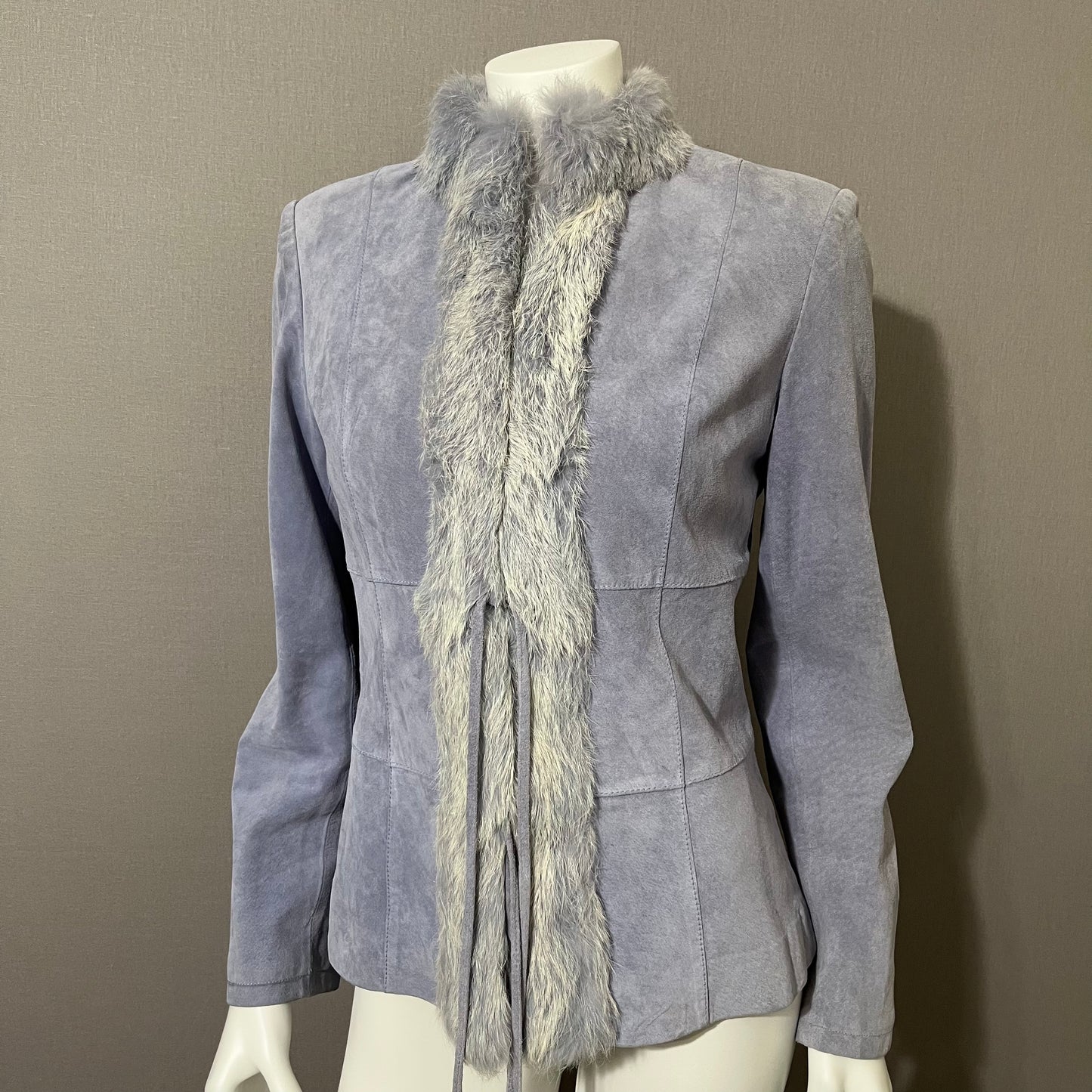 Vintage Revue Light Blue Rabbit Fur Trim Suede Leather Sz-6