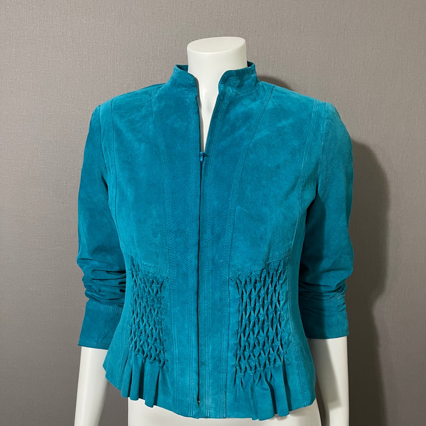 Vintage Yvonne & Marie Turquoise Suede Leather Jacket Sz-4