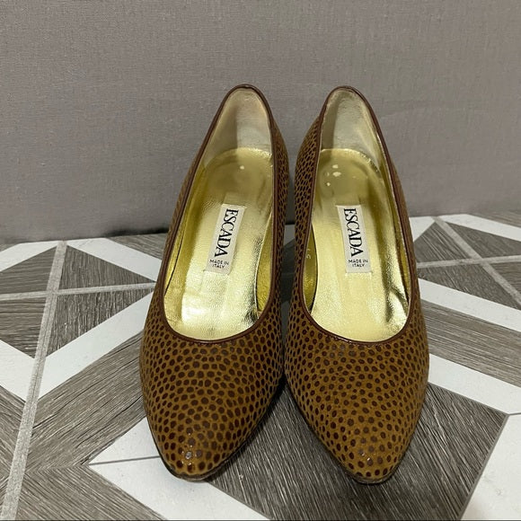 Vintage Escada Cognac Brown Suede Leather Heel Sz-6 1/2