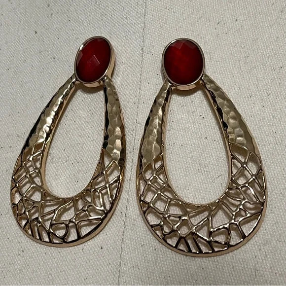 Red | Gold Artsy Hoop Statement Earrings