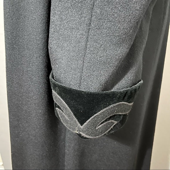 Vintage Lorovi Black With Velvet Collar Wool Longline Coat Sz-10