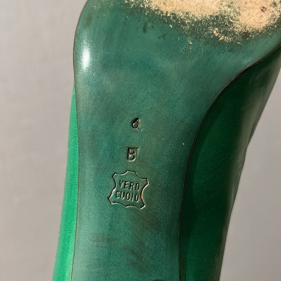Bruno Magli Green Leather With Gold Accent Heels Sz-6 B