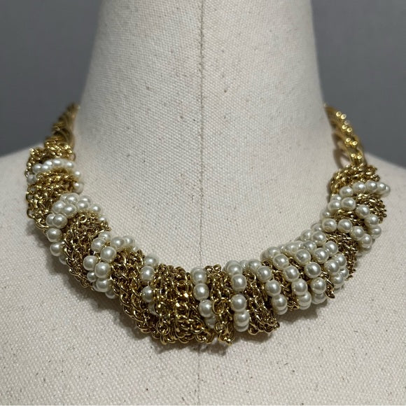 Gold Pearl Chain Statement Necklace