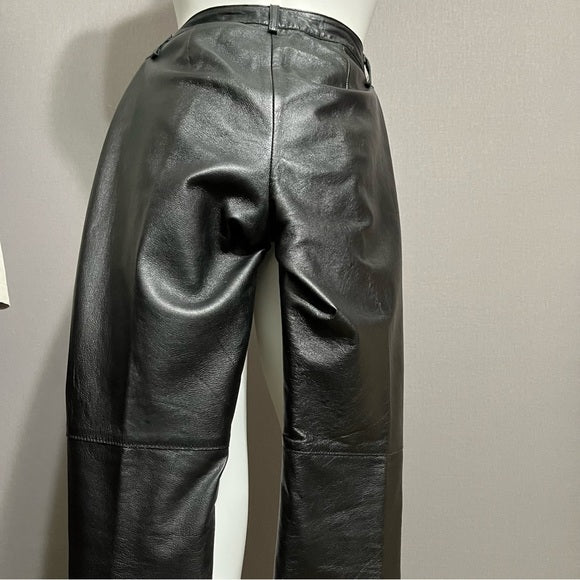 Vintage Hugo Buscati Black Leather Straight Leg Pants Sz-4