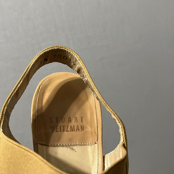 Stuart Weitzman Tan Open Toe Ankle Strap Kitten Heels Sz-6 M