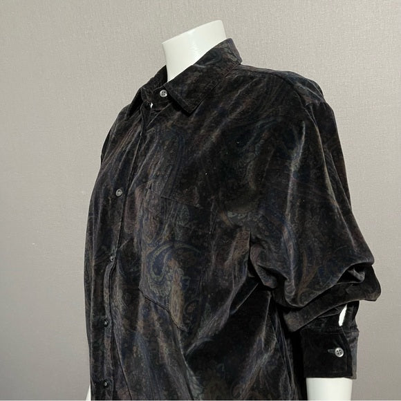 Jones New York Paisley Velvet Button Front Shirt Sz-1X