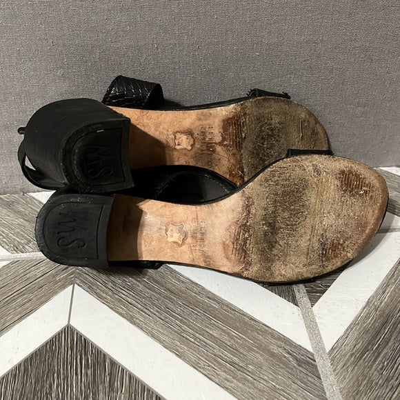 Stuart Weitzman Black Textured Leather Open Toe Sandals Sz-6.5 M