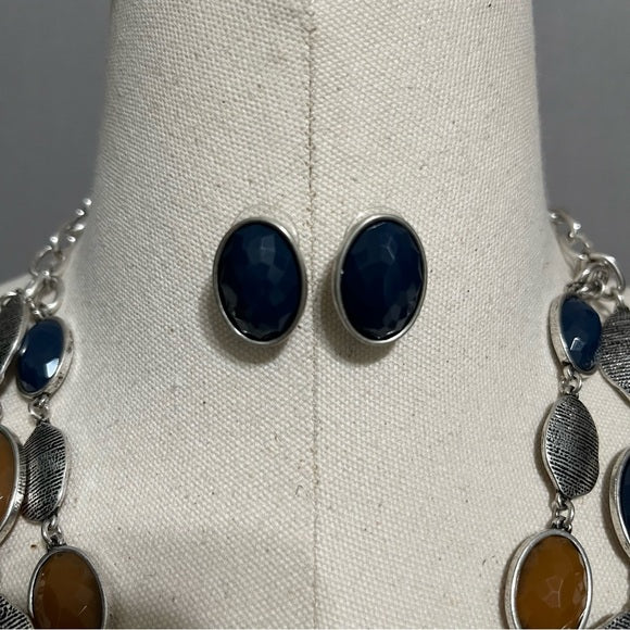 Silver | Green | Brown Earring & Necklace Set