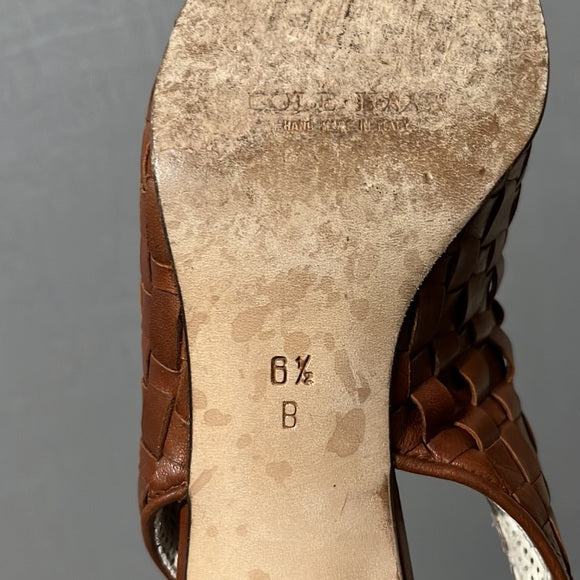 Cole Haan Cognac Slide in Sling Back Leather Mules Sz-6 1/2 B