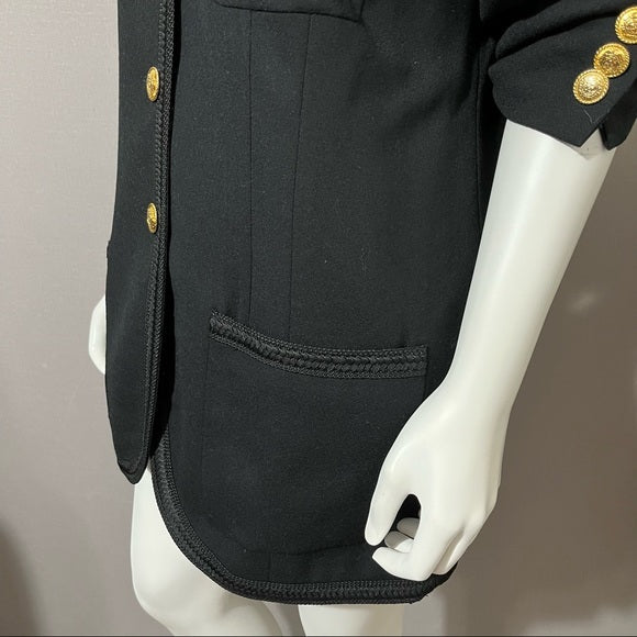 Vintage J.H. Collectibles Black 100% Wool Gold Button Front Blazer Sz-14 W