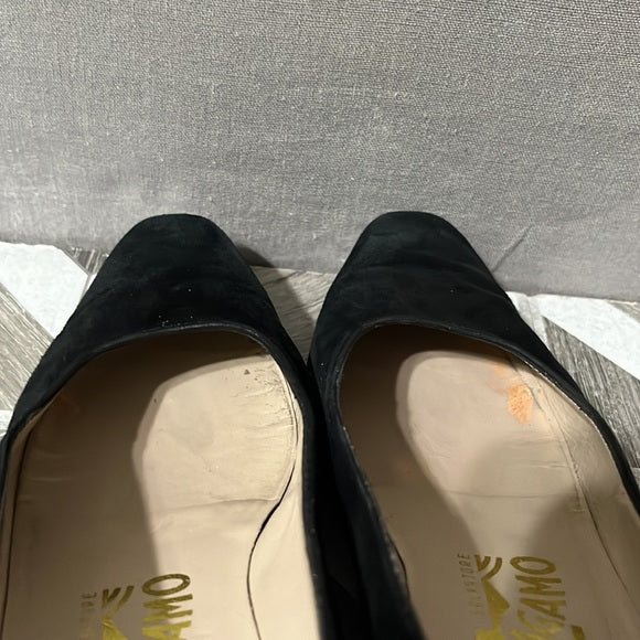 Salvatore Ferragamo Black Suede Leather Kitten Heel Sz-6 1/2 B