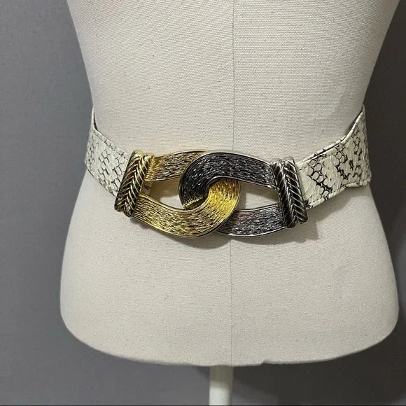 Vintage Rare Genuine Snake Skin Gold/Silver Buckle Adjustable Belt M-XL