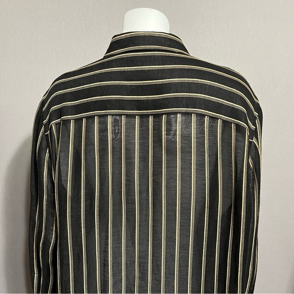 Lauren Ralph Lauren Black/Tan Stripe Silk Linen Shirt Sz-2X