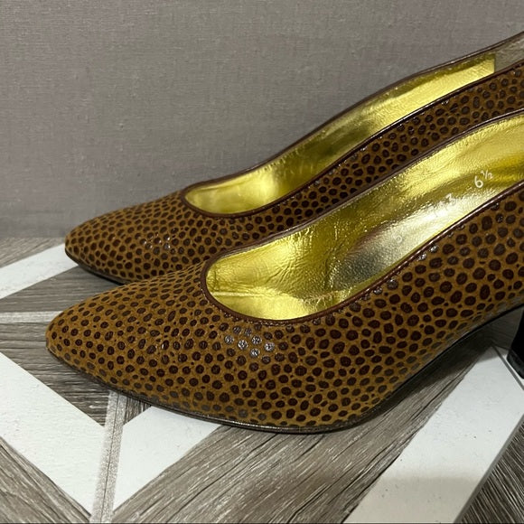 Vintage Escada Cognac Brown Suede Leather Heel Sz-6 1/2