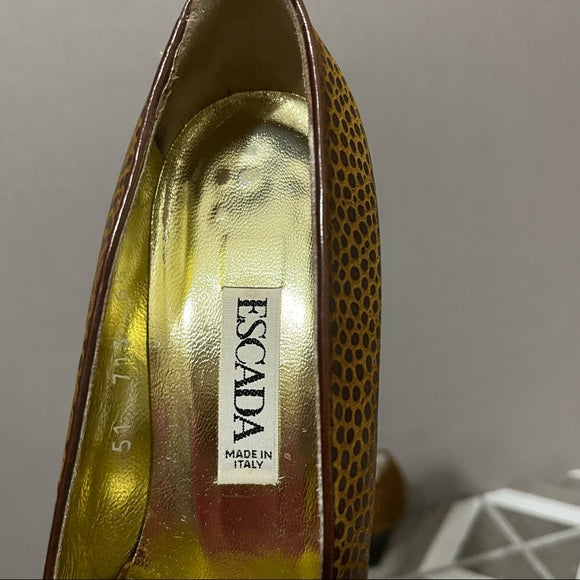 Vintage Escada Cognac Brown Suede Leather Heel Sz-6 1/2