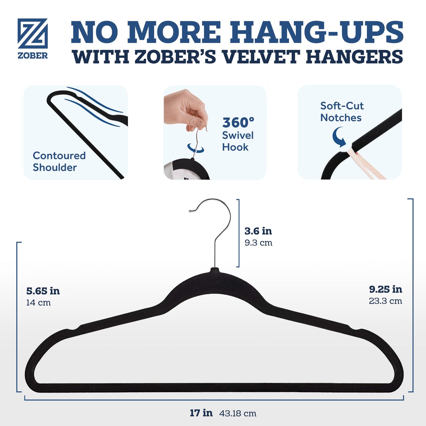 Zober Velvet Hangers 50 Pack - Heavy Duty Black Hangers