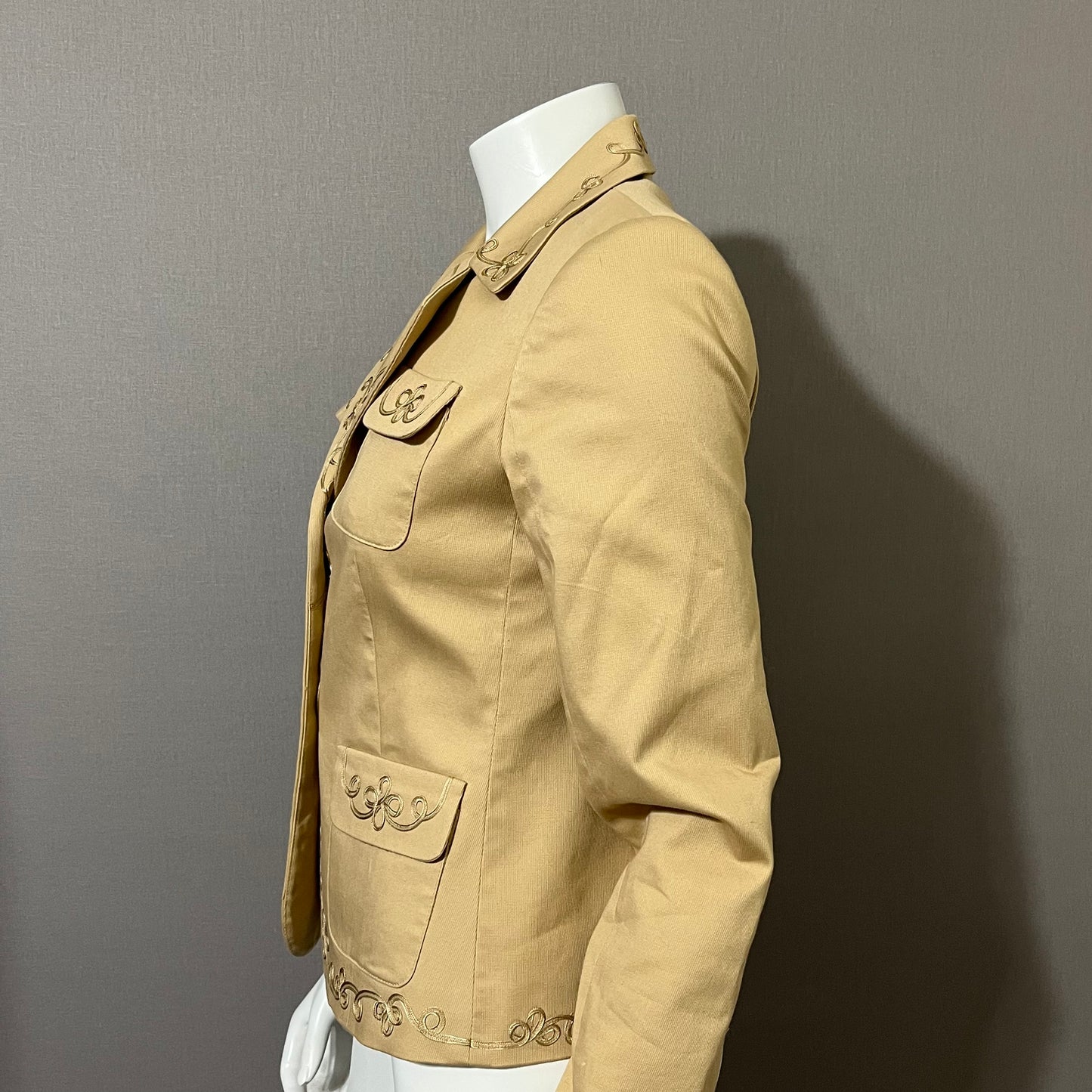 Josephine Chaus Tan Cotton Embroidered Blazer Sz-4