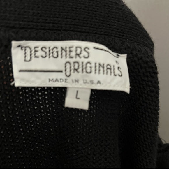 Vintage Designers Original Black 100% Cotton Cardigan Sz-Large