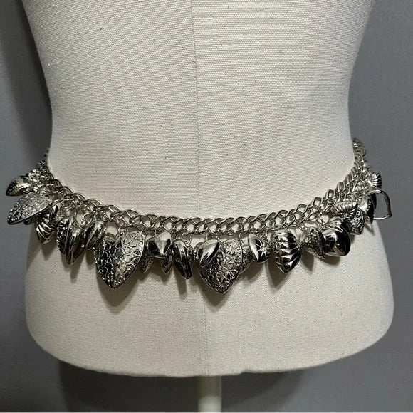 Silver Metal Heart Chain Belt OS