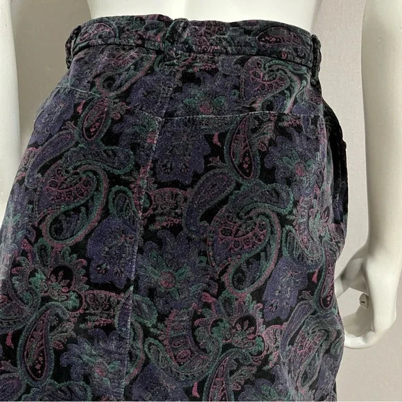 Vintage Jones New York Purple Velvet Paisley Cotton Pencil Skirt Sz-8