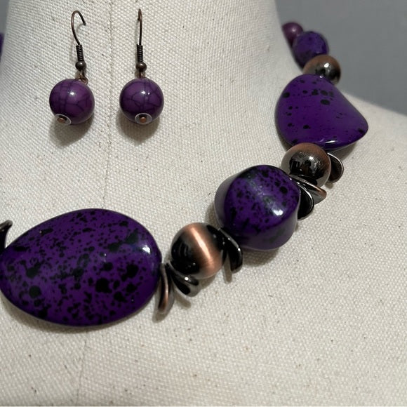 Purple Stone Necklace & Earring Set