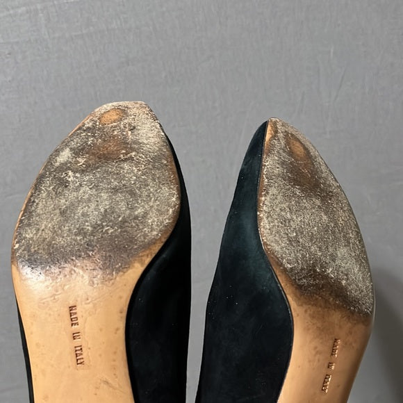 Salvatore Ferragamo Black Suede Leather Kitten Heel Sz-6 1/2 B