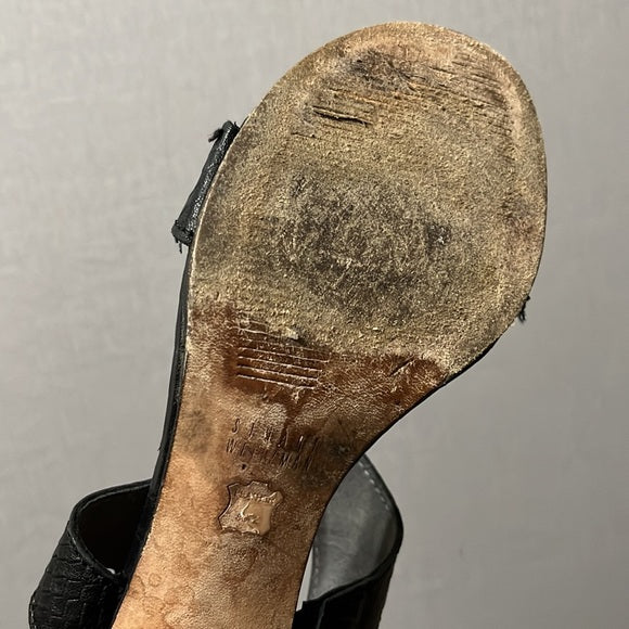 Stuart Weitzman Black Textured Leather Open Toe Sandals Sz-6.5 M