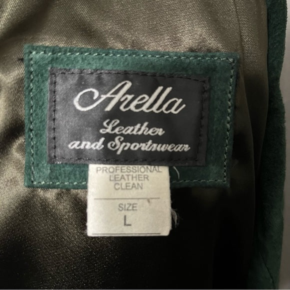 Vintage Arella Green Suede Leather Zip Up Jacket Sz-Large