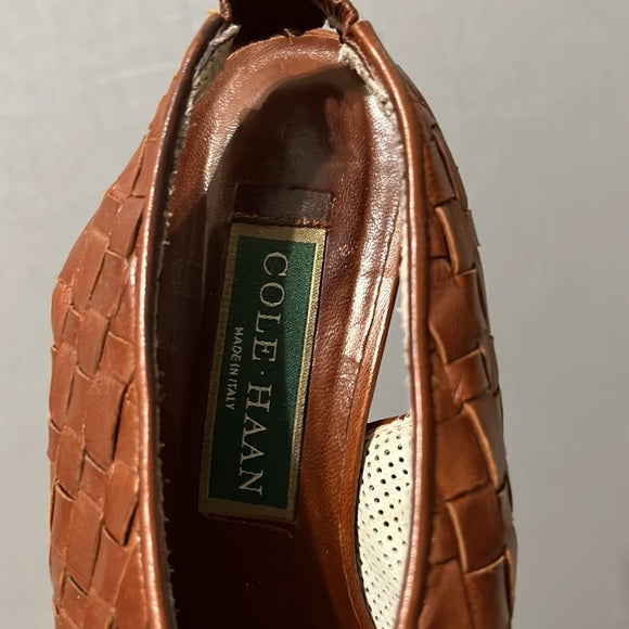 Cole Haan Cognac Slide in Sling Back Leather Mules Sz-6 1/2 B