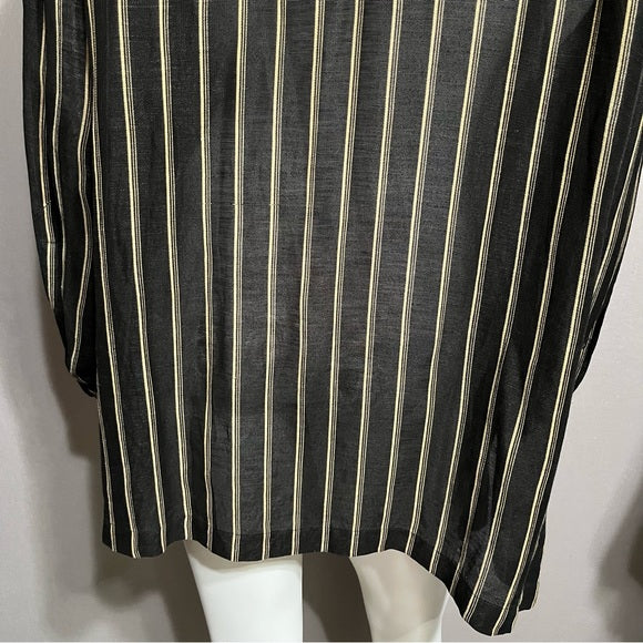 Lauren Ralph Lauren Black/Tan Stripe Silk Linen Shirt Sz-2X