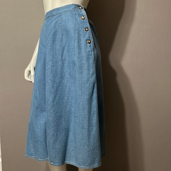 Vintage Liz Claiborne Denim Front Inverted Pleat Denim Cotton Midi Skirt Sz-14P