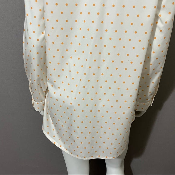 Chico’s Orange Polka-Dot Cotton Button Front Shirt Long Sleeve Sz 1 (Medium)