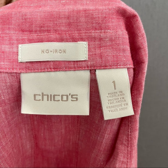 Chico’s Pink Button Front 3/4 Sleeve Shirt Sz 1 (Medium)