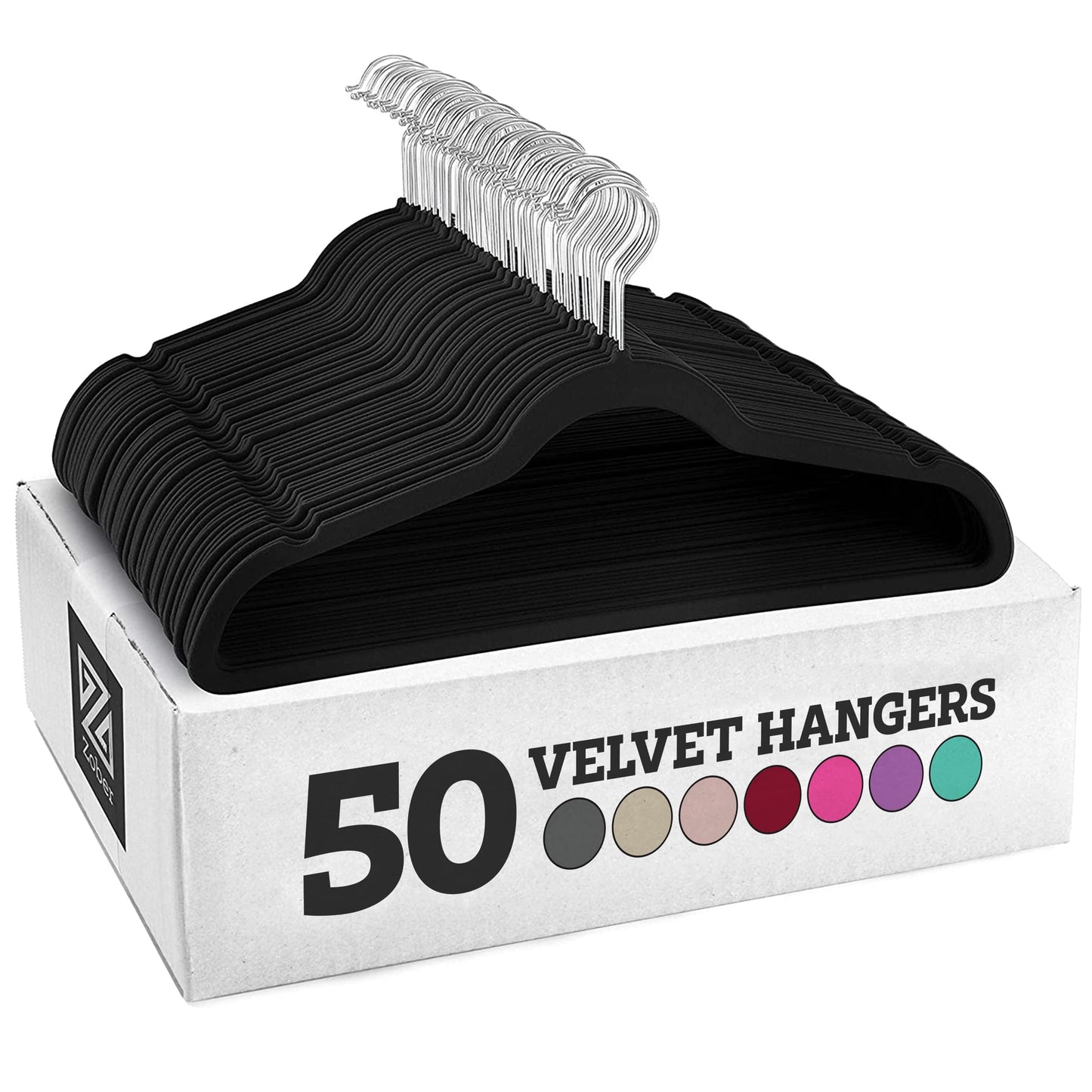 Zober Velvet Hangers 50 Pack - Heavy Duty Black Hangers