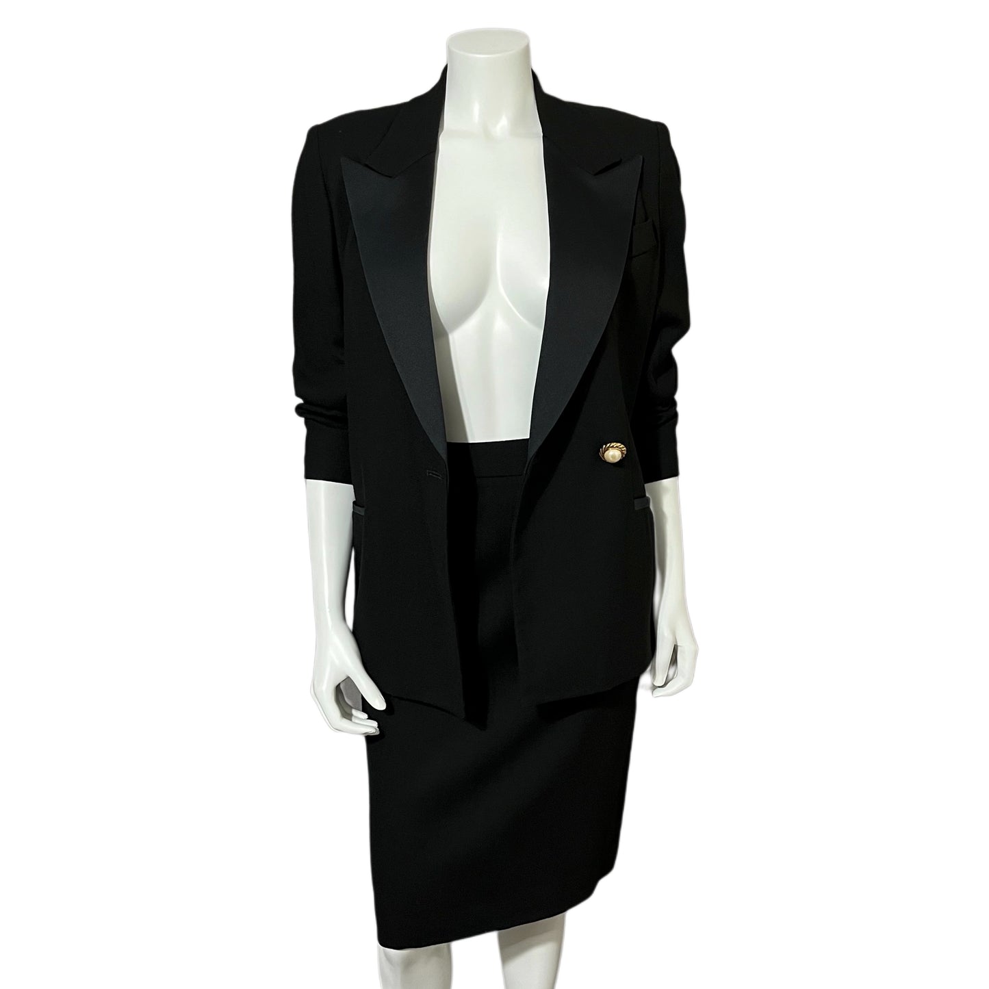 Vintage Black 2pc Wool Skirt Suit Set Sz-8