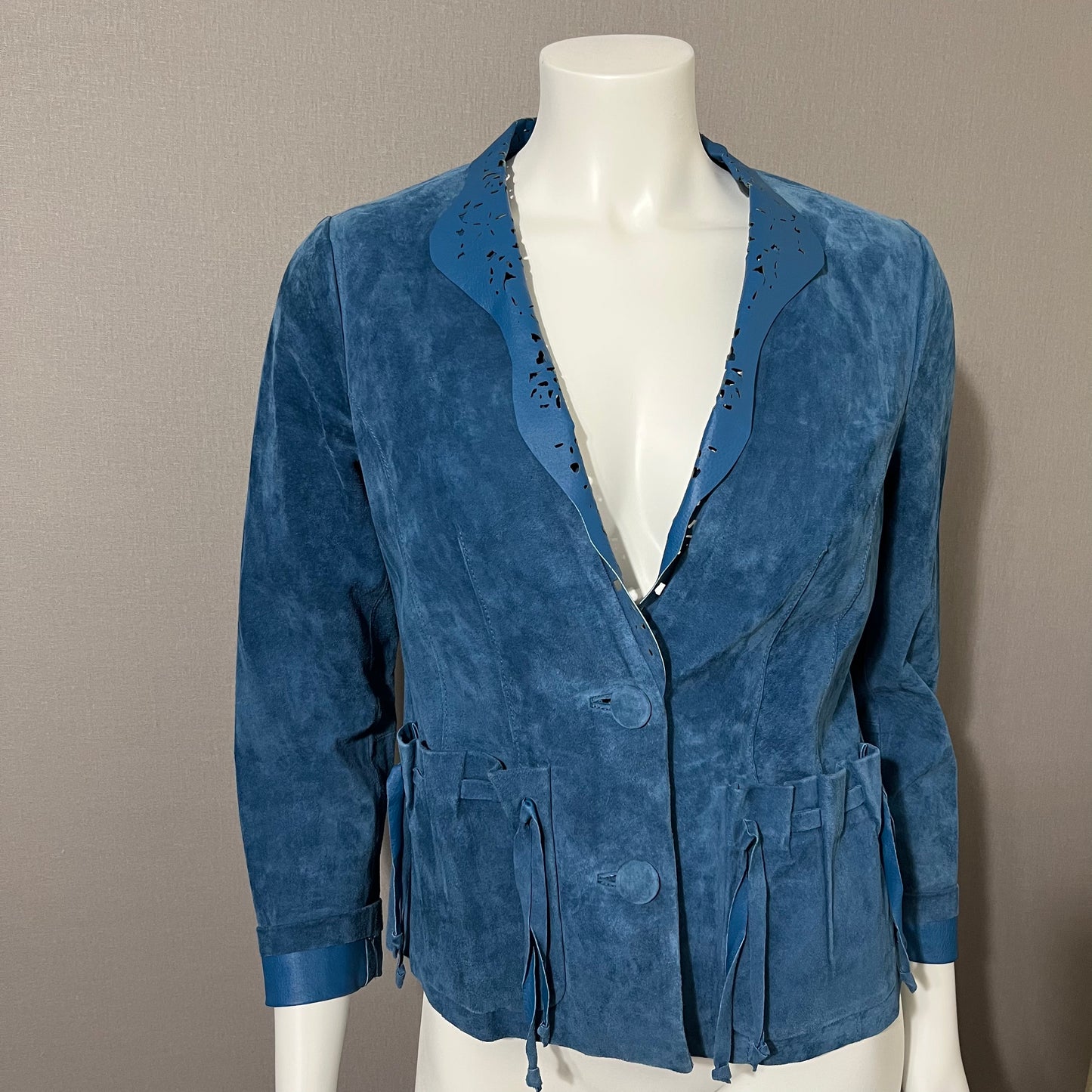 Vintage CHI by Carlos Falchi Blue Suede Leather Jacket Sz-Xtra Small