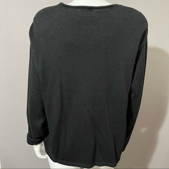 Leslie Fay Black With Sequin Detail Button Front Cardigan Sz- Xtra Large