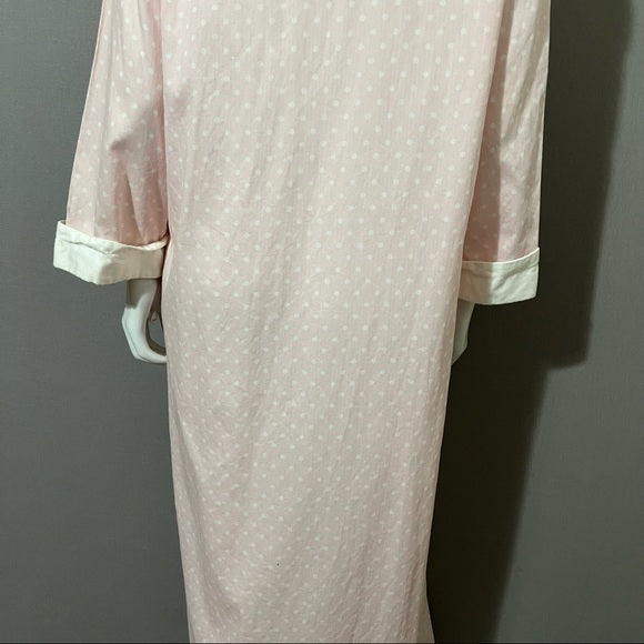 Vintage Miss Elaine Pink Polka Dot Cotton Zip Up Nightgown Sz-Medium
